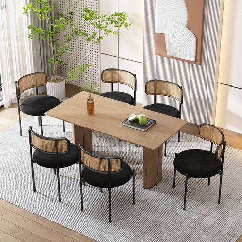 Lot de 6 chaises salle à manger métal et rotin noir design moderne salon salle à manger chambre (1/5)