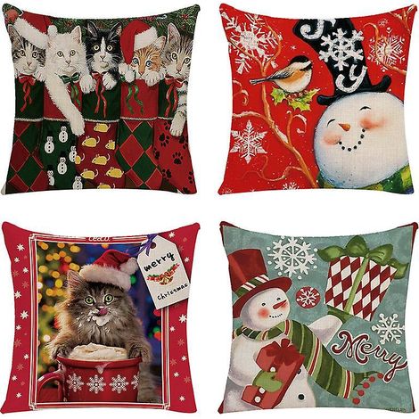 Lot De 4 Taies D'oreiller De Nol Rouges 18 X 18 Pouces Housses De Coussin Dcoratives De Vacances Style Campagnard Taie D'oreiller Pour Canap  La Maiso