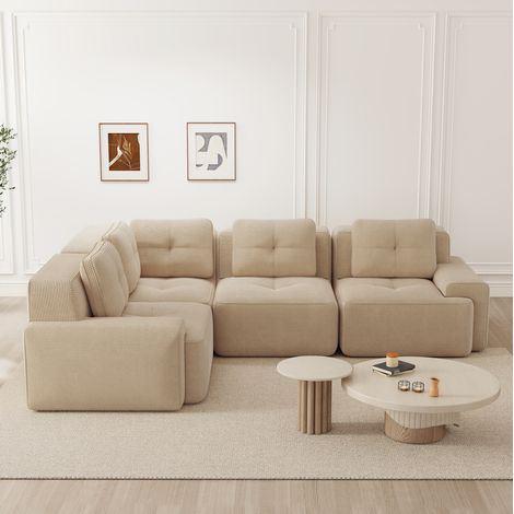 Sofá modular esquinero sin montaje en pana beige OKMYHOME (1/5)