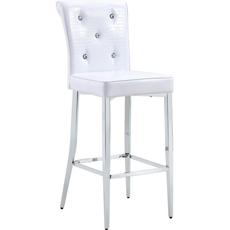 Lot de 2 tabourets de bar avec revêtement effet cuir crocodile noir, pieds en métal chromé et dossier haut (1/5)