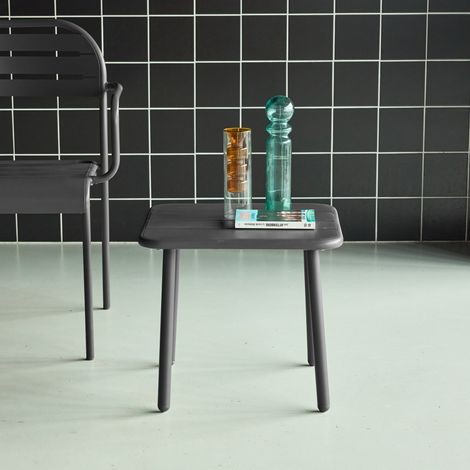 Table basse de jardin carrée acier 45cm anthracite - Amélia (1/5)