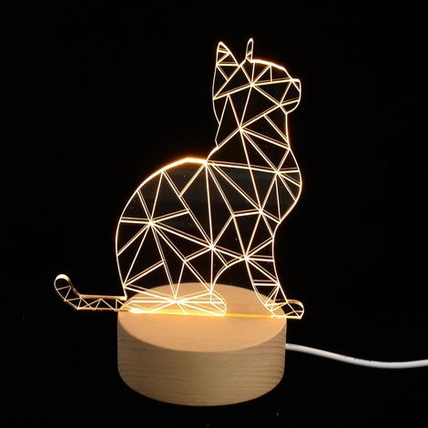 Veilleuse Chat LED 3D Compacte de Chat Lampe de Chevet USB (1/5)