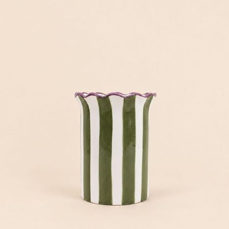 Vase en céramique rayé vert festonné 16x21cm (1/5)