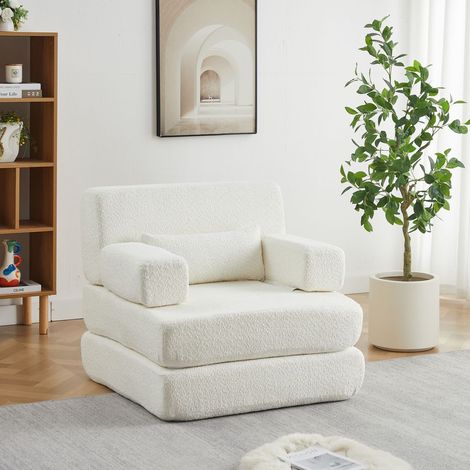 Canapé-Lit une place 2-en-1 Couchage d'Appoint pliable structure modulable revêtement en chenille cadre en fer (1/5)