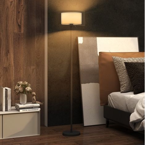 Lampada da terra 33x33x152.5 cm, paralume bicolore, interruttore a pedale, attacco E27, metallo nero (1/5)