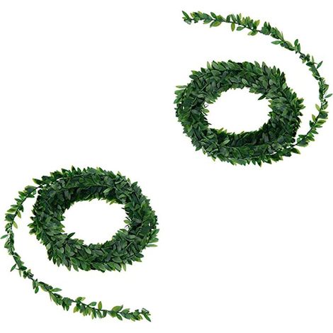 2 rouleaux de guirlande artificielle en ruban de feuilles vertes, fleurs en fil de fer, liane en rotin artificiel pour décoration murale de mariage à