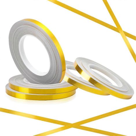 Ruban adhésif doré métallisé, lot de 5 rouleaux, 10 mm x 275 yards, en film Mylar polyester métallisé, pour décoration murale et loisirs créatifs. (1/5)