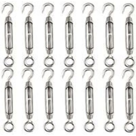 14 pièces tendeur de fil de tendeur M4 crochet et oeil tendeur de tendeur 304 tendeurs en acier inoxydable Tension de corde robuste (1/4)