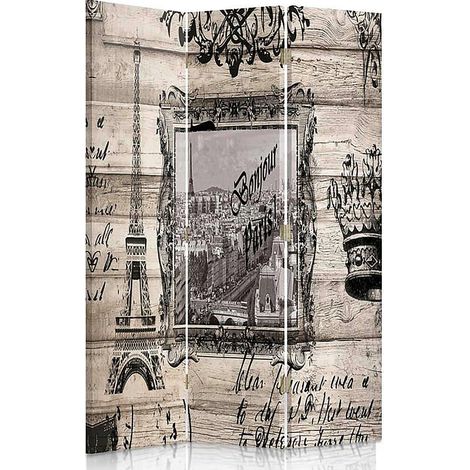 Paravent Bonjour Paris : Charme Français pour Intérieur - 110 x 180 cm - 1 face déco, 1 face noir (1/5)