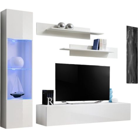 Mobile TV FLY G3 design, colore bianco lucido. Mobile sospeso moderno e alla moda per il tuo soggiorno.
