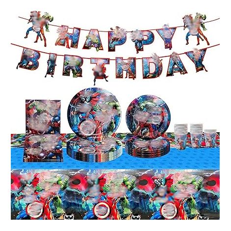 assiettes en carton pour décoration d'anniversaire d'enfant gobelets, serviettes, pailles, (1/3)