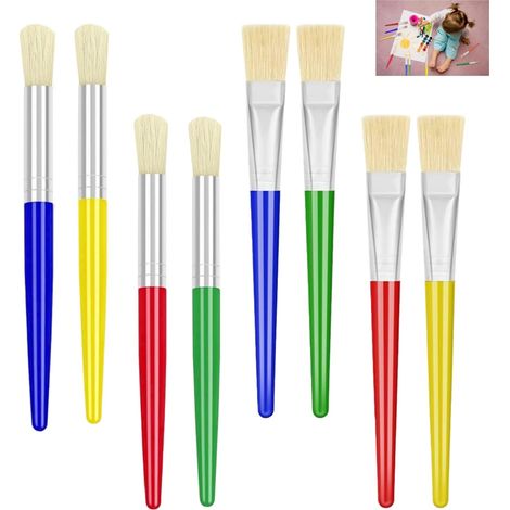 Pinceaux Peinture Colorés pour Enfants,8 Pcs Pinceaux de Peinture Ronds et Plats,pour Peinture Acrylique Lavable,Aquarelle et Huile Pinceau(4 Pcs Plat Tête et 4 Pcs Tête Ronde) (1/5)