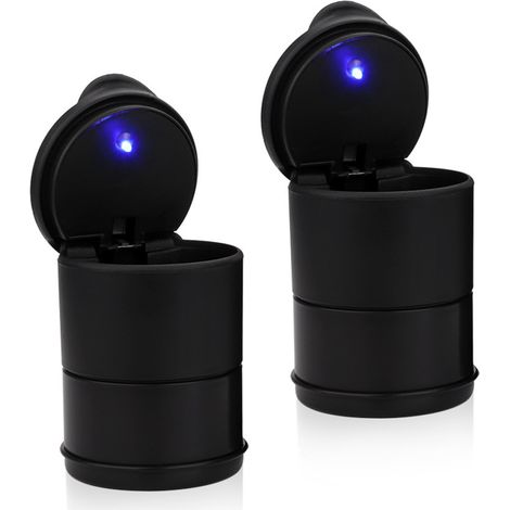 Cendrier de voiture portable, inodore, avec couvercle et lumière LED, poubelle avec lumière LED bleue, amovible, bureau, BPT, ignifugé, pièces automobiles, facile à nettoyer, type A (avec lumière) (1/5)
