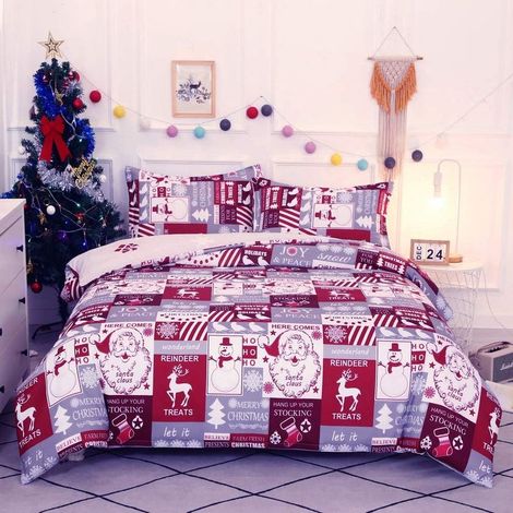 Housse de couette motif patchwork de Noël 220x240 cm avec 2 taies d'oreiller 50x75 cm – Microfibre douce et résistante aux taches – Lavable à 30°C (1/5)