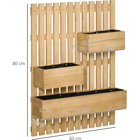 Jardinière verticale d'extérieur en bois (60x16x80cm) avec 3 pots amovibles. (1/5)