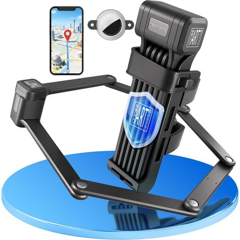 Antivol Vélo Pliable 90cm avec Compartiment GPS Acier Trempé 3 Clés Incluses Fixation Silencieuse Sans Cliquetis Compatible Vélo électrique, VTT, Moto et Trottinette (1/5)