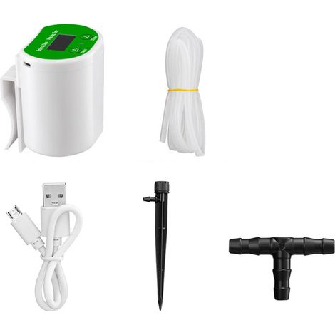 Kit de riego por goteo automático, ABS blanco, 14 x 14 x 6 cm, para jardín u oficina, con temporizador de riego. (1/5)