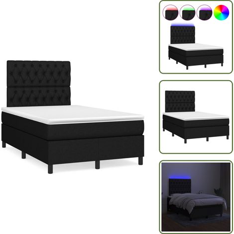Sommier à lattes de lit matelas et LED noir 120x190 cm tissu - Sommier Tapissier - Lit Double - Matelas Led - Éclairage LED - Têtière Ajustable (1/5)