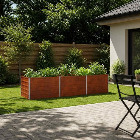vidaXL Letto rialzato da giardino Ruggine 240 x 80 x 55 cm cartone