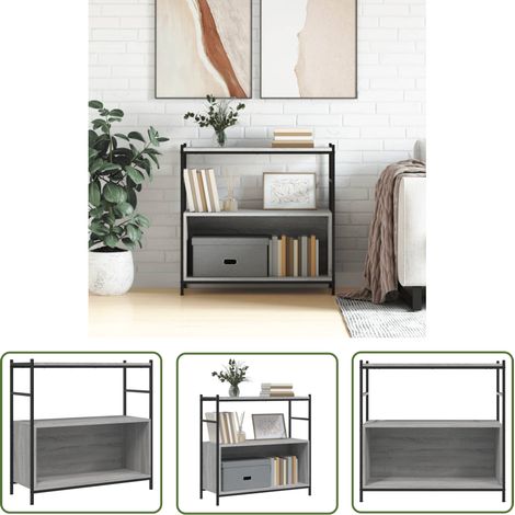 The Living Store Bücherregal Grau Sonoma 80x30x78,5 cm Holzwerkstoff und Eisen - BucheRegal - Bücherregal Grau - Industrielles Regal - Holzwerkstoff Regal - Regal Wohnzimmer (1/5)