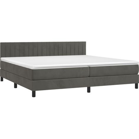 Cadre de lit LED avec sommier tête de lit matelas surmatelas 200x200 cm tissu velours gris foncé TDL0207682