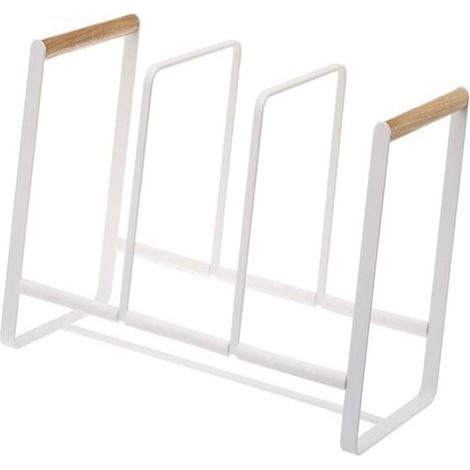 Küchenregal mit 3 Fächern, multifunktionalem Holzgriff und Metalldraht-Organizer für Deckel und Geschirr - Regal mit 3 Fächern für Deckel und Geschirr, multifunktionales Design und Holzgriff für optim (1/5)