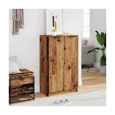 Meuble à chaussures en bois de style ancien, dimensions : 59 x 35 x 100,5 cm, en bois composite. (1/4)