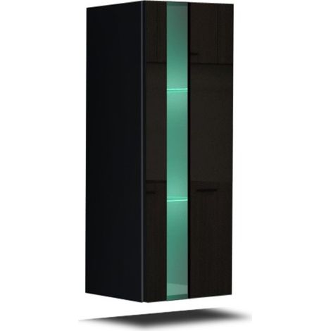 Schwarzes Wohnzimmermöbel aus der CEPTO-Kollektion, 37x91cm, 1 Tür mit Glas, 2 Regale.