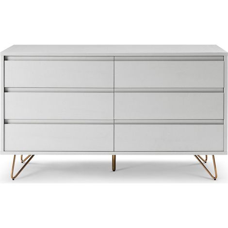 Commode Large de Rangement Style Scandinave avec 6 Tiroirs et Pieds en Métal Doré - PANGIVO (1/5)