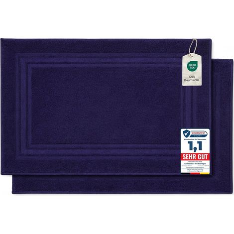 Lot de 2 Tapis de Bain, en Tissu éponge, lavables, 600 g/m² et 100% Coton Absorbant et à séchage Rapide, Bleu Fonce, 50 x 70 cm (1/5)