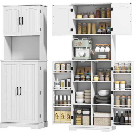 HOMCOM Mobile Cucina Stile Country con Armadietti e Portaspezie Bianco