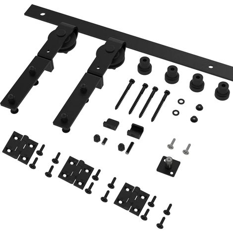 Kit de quincaillerie for Porte de Grange coulissante Pliante Kit de Rail à Rouleaux Robuste for 2 Portes sans Portes Installation en Douceur et en Silence Facile à Installer(6FT(1.8M)) (1/5)