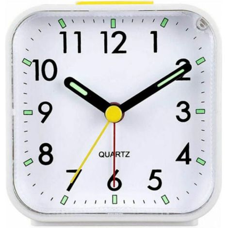 White Silent Analog Alarm Clock Non-Ticking, Gentle Wake-Up, Beep Sounds, Increase Volume, Snooze and Light Functions Battery Operated, Easy Setting (1/5)