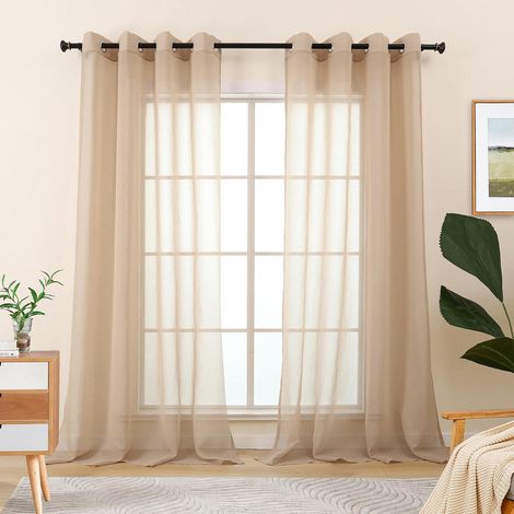 Rideaux Beiges, Modernes, avec Œillets, Transparents, Prêts à l'emploi, pour Chambre à Coucher, Fenêtre, 145 Cm, Courts, Lot de 2 (1/5)