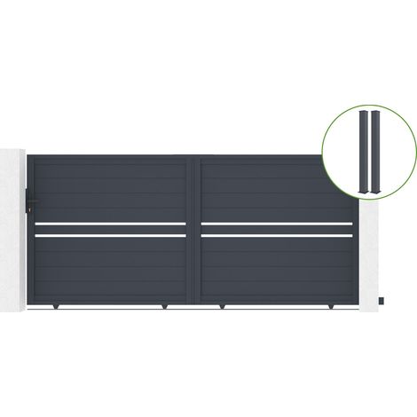 Portail coulissant 3,5m CIMONE H.160cm alu + 2 poteaux 15x15cm H.190cm GRIS (1/5)