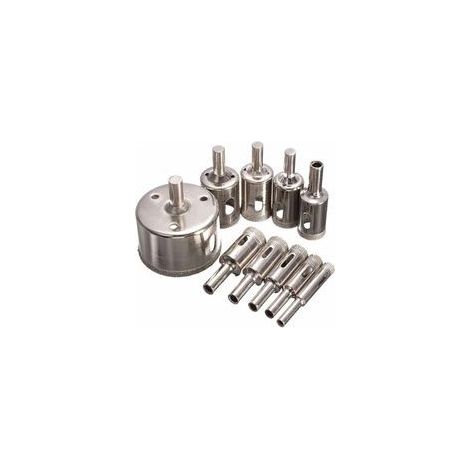 Kit de scies cloches diamantées pour la découpe de verre, de carrelage, de céramique, de marbre (8 mm, 10 mm, 12 mm, 14 mm, 16 mm, 18 mm, 20 mm, 22 mm, 26 mm, 50 mm)