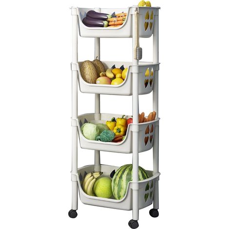 Mobiler, vielseitiger, beigefarbener 4-stöckiger Wagen zur Aufbewahrung von Obst, Spielzeug und Accessoires