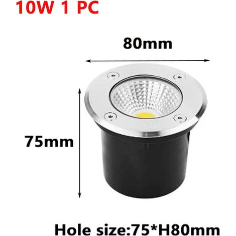 (DM80mm 10W 1 pièce - DC12-24V blanc chaud) Projecteur LED encastrable étanche IP67 pour terrasse ou jardin, multi-tension AC110V/220V. (1/5)