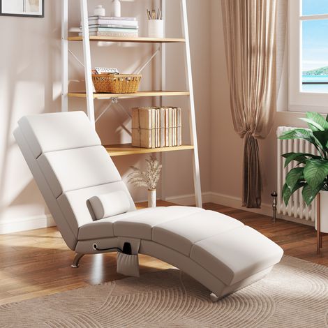 Fauteuil relax salon fauteuil de massage et chauffage meridienne avec télécommande et oreiller. tissu effet lin. crème