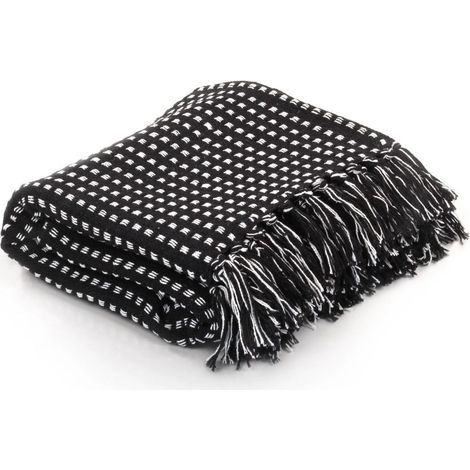 Couverture coton à carrés 220x250 Noir (1/5)