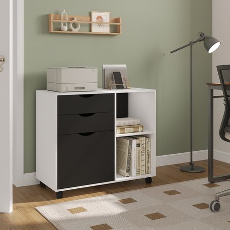 WOLTU Rollcontainer mit 3 Schubladen, mobiler Aktenschrank mit verstellbarem Hängeregistratur Einlegeboden, Büroschrank mit 5 Rollen, für Büro Zuhause, 80x69,5x39,5 cm, Weiß+Schwarz (1/5)