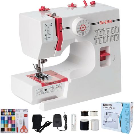 Machine à Coudre Portable Débutant, 12 Modèles de Points Sewing Machine avec Kit Accessoires et Lumière LED, Multifonction Petite Machine à Coudre électrique pour DIY et Vêtements Rouge (1/5)