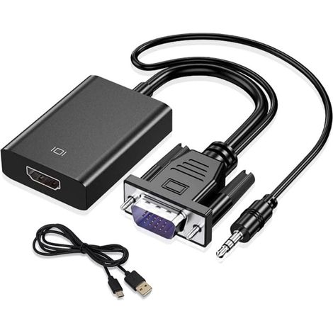 Adaptateur VGA vers HDMI, 1080P HD Convertisseur VGA Mâle vers HDMI Femelle Câble en Charge avec câble Audio 3,5 mm et câble d'alimentation USB pour PC et Laptop à HDTV (1/5)