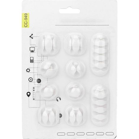 Lot de 10 clips de câble adhésifs pour une gestion optimale des fils, idéale pour la maison, le bureau, les appareils de beauté et les câbles de données. Couleur : blanc. (1/4)