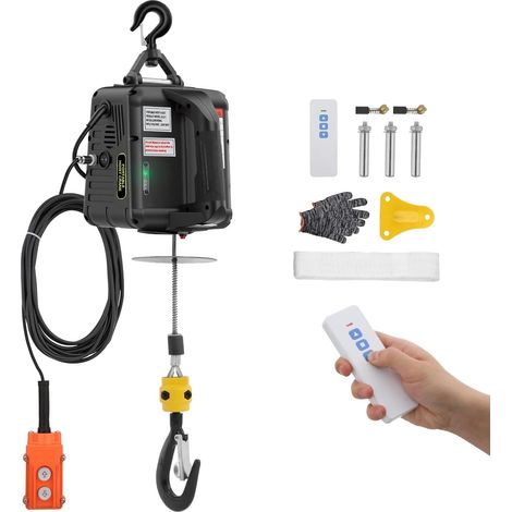 Palan électrique 3 en 1 500 kg – Moteur 1500 W – Télécommande sans fil 60 m – Câble en acier galvanisé – Vitesse 4 m/min – Hauteur 7 m