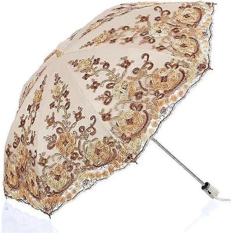 Parasol pliable en dentelle, protection solaire UV, imperméable et résistant à la pluie, adapté au soleil et à la pluie, compact et léger pour les voyages, couleur jaune.-AquaForge (1/3)