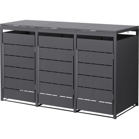 ML-Design Mülltonnenbox 3er, Mülltonnenverkleidung Anthrazit für 3 Tonnen, 240L, 196x80x120 cm, aus Stahl, wetterfest, Müllbox mit Klappdeckel und Tür, Mülltonnecontainer Mülltonnenabdeckung Gerätebox (1/5)