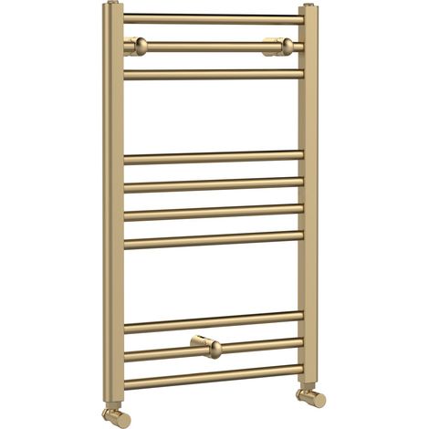Straight Towel Radiator with Round Rails 800mm x 500mm, Brushed Brass