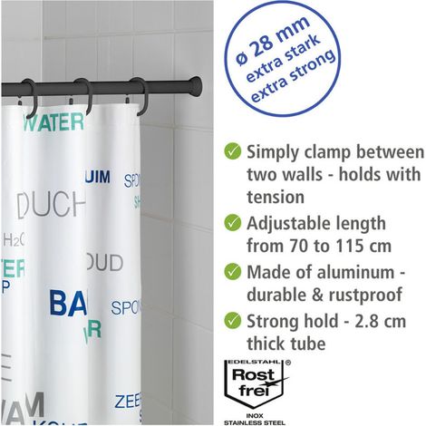 Canne de douche télescopique, 70 - 115 cm, noir,