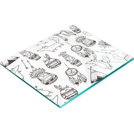 Tabla de cortar de cristal para cocina con estampado de búho indio, 60x52 cm. (1/5)